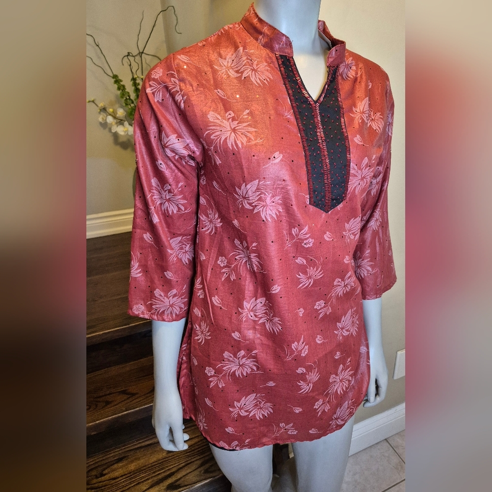 Floral Pink Tunic with Black Accents